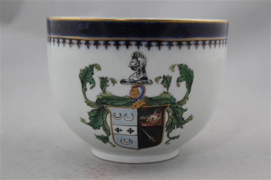 An English porcelain armorial plate and a French armorial breakfast cup, late 18th and late 19th century, 13cm. diam.